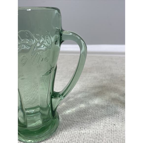 Vintage Libbey Coca Cola Green Glass Mugs W/ Handle Heavy 14 Oz Set of 2 - Picture 16 of 16